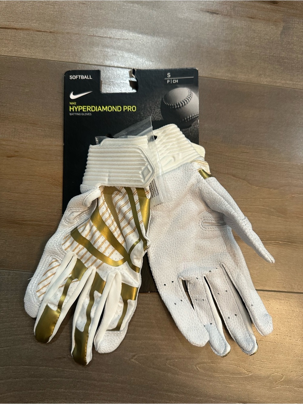 Nike Hyperdiamond Pro Batting Gloves - White & Gold